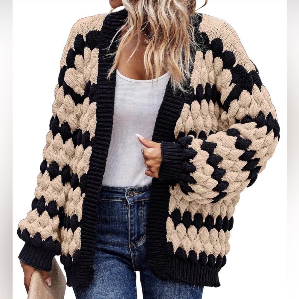 KIRUNDO Cardigan Chunky Lantern Sleeve Open Front NWT SM